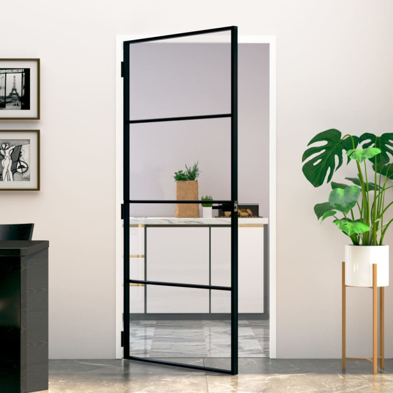 Produktbild för Innerdörr 93x201,5 cm härdat glas och aluminium slim