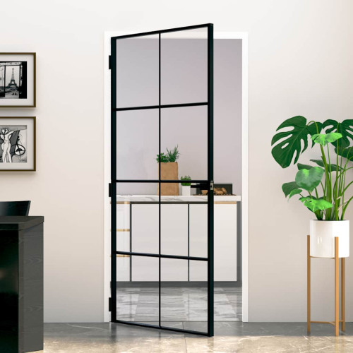 vidaXL Innerdörr 93x201,5 cm härdat glas och aluminium slim - Dörrar & Tillbehör