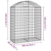 Produktbild för Gabion bågformad 100x50x120/140 cm galvaniserat järn