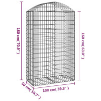 Produktbild för Gabion bågformad 100x50x160/180 cm galvaniserat järn