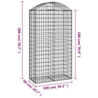 Produktbild för Gabion bågformad 100x50x180/200 cm galvaniserat järn