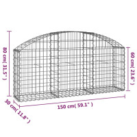 Produktbild för Gabion bågformad 150x30x60/80 cm galvaniserat järn