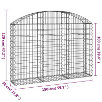 Produktbild för Gabion bågformad 150x30x100/120 cm galvaniserat järn