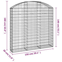 Produktbild för Gabion bågformad 150x30x140/160 cm galvaniserat järn