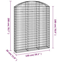 Produktbild för Gabion bågformad 150x30x180/200 cm galvaniserat järn