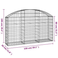 Produktbild för Gabion bågformad 150x30x80/100 cm galvaniserat järn