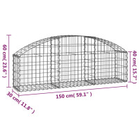 Produktbild för Gabion bågformad 150x30x40/60 cm galvaniserat järn