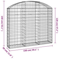 Produktbild för Gabion bågformad 150x30x120/140 cm galvaniserat järn