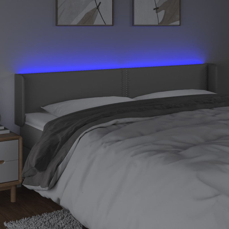 Produktbild för Sänggavel LED grå 183x16x78/88 cm konstläder