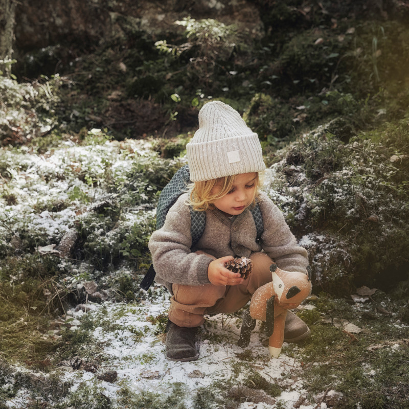 Produktbild för Wool Beanie - Greige/Lily White 1-2 år