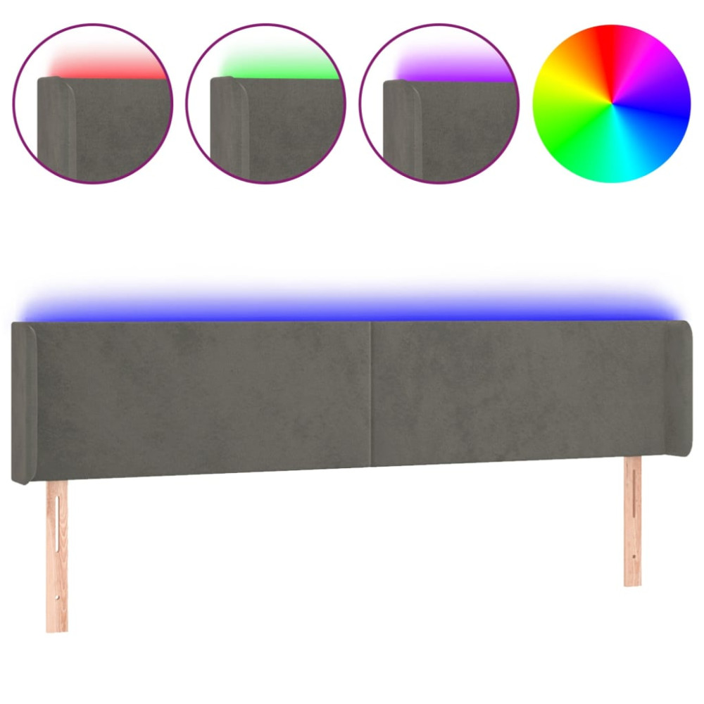 Produktbild för Sänggavel LED mörkgrå 163x16x78/88 cm sammet