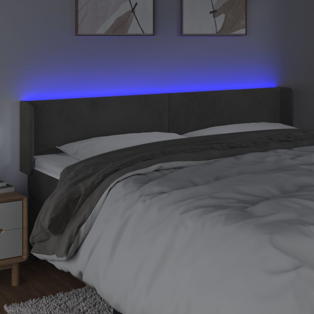 Produktbild för Sänggavel LED mörkgrå 163x16x78/88 cm sammet