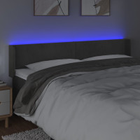 Produktbild för Sänggavel LED mörkgrå 163x16x78/88 cm sammet