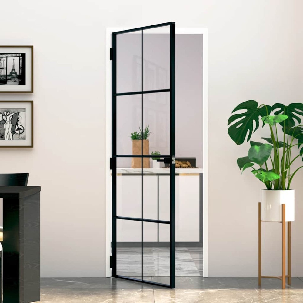 Produktbild för Innerdörr 76x201,5 cm härdat glas och aluminium slim