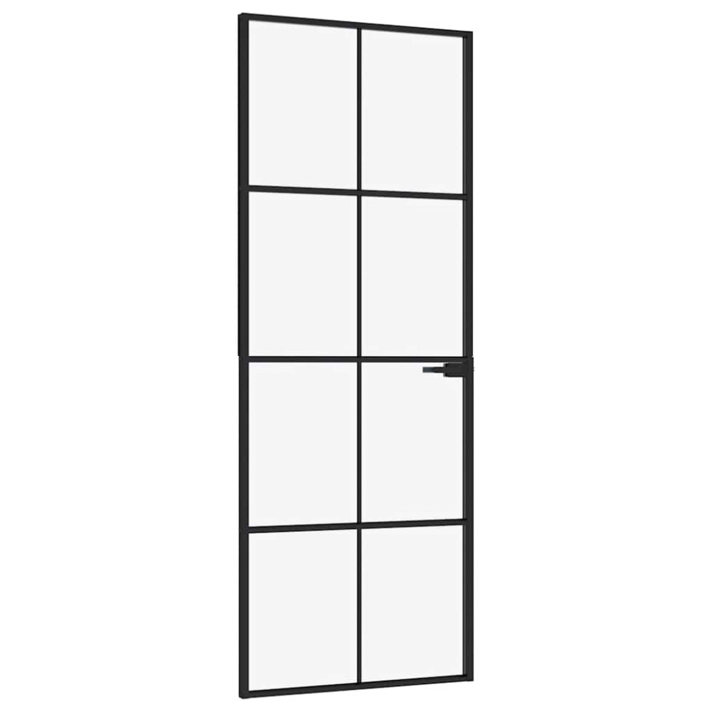 Produktbild för Innerdörr 76x201,5 cm härdat glas och aluminium slim