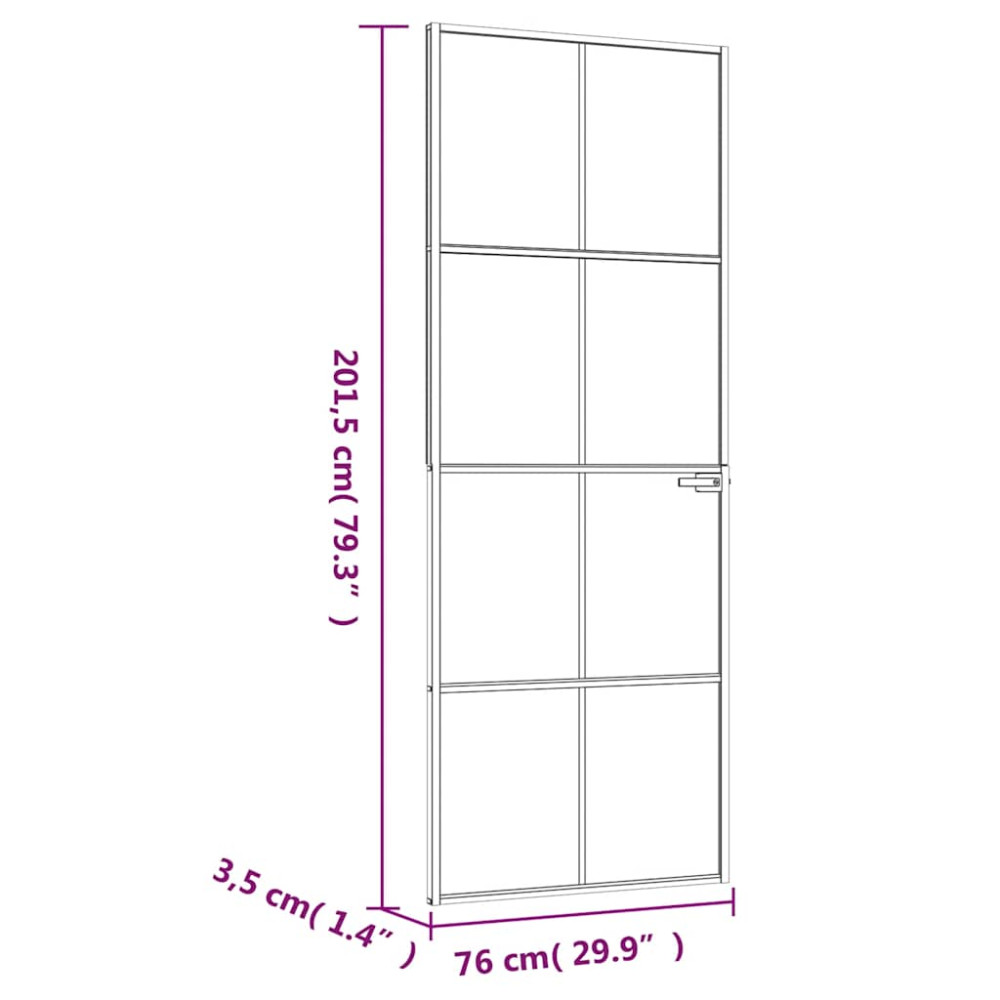 Produktbild för Innerdörr 76x201,5 cm härdat glas och aluminium slim