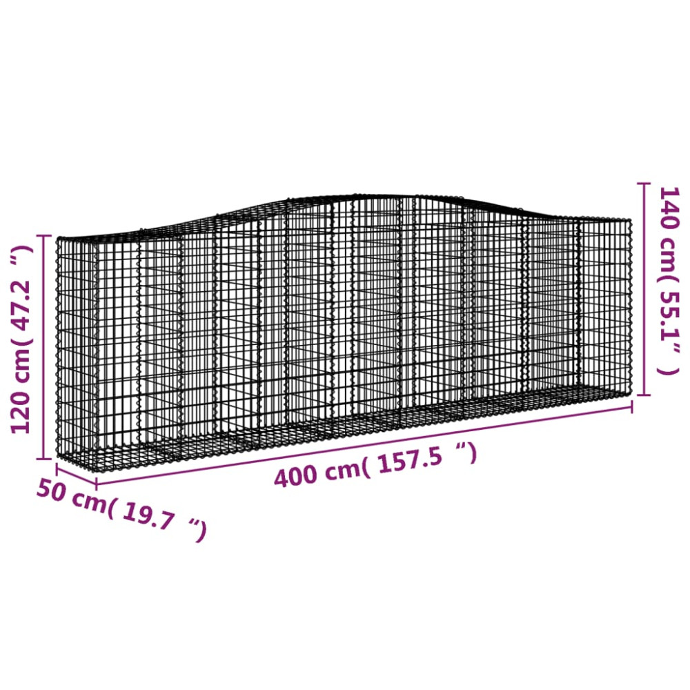 Produktbild för Gabioner bågformade 7 st 400x50x120/140 cm galvaniserat järn