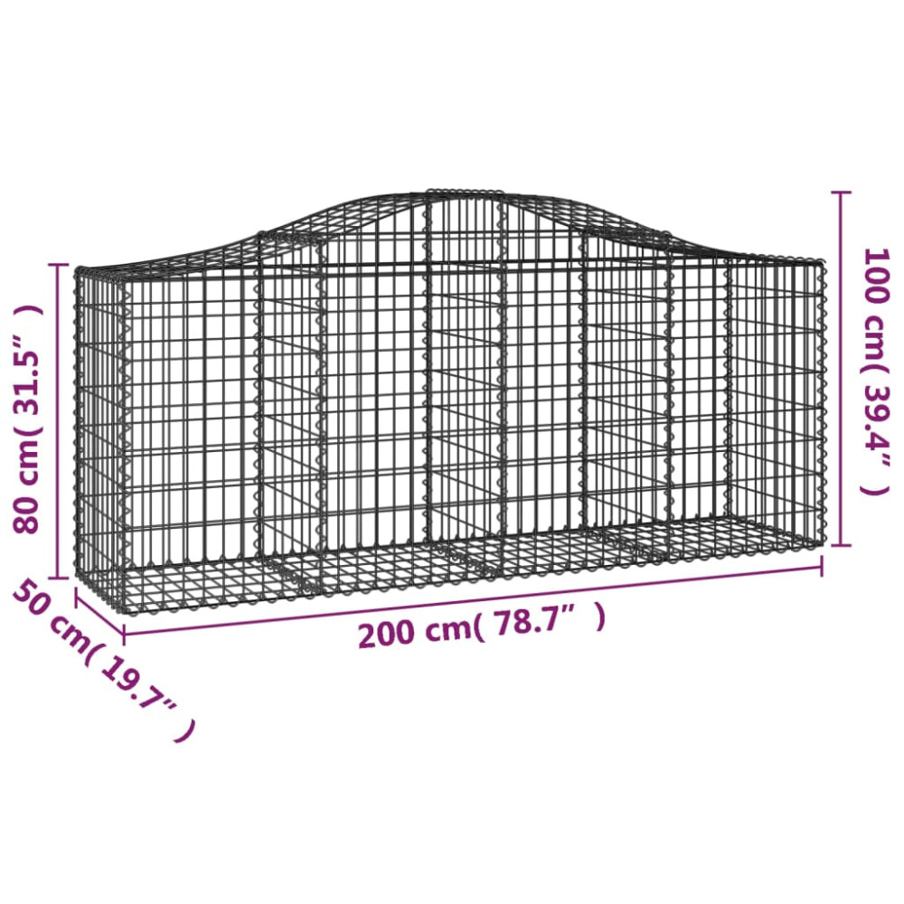 Produktbild för Gabioner bågformade 2 st 200x50x80/100 cm galvaniserat järn