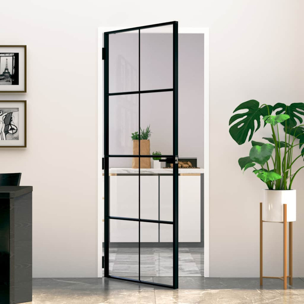 Produktbild för Innerdörr 83x201,5 cm härdat glas och aluminium slim