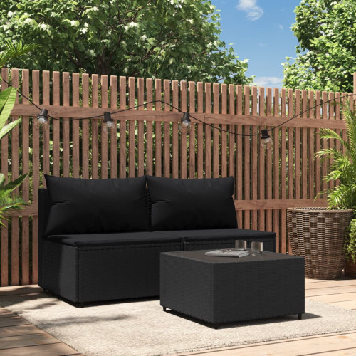 vidaXL Loungegrupp för trädgården med dynor 3 delar svart konstrotting