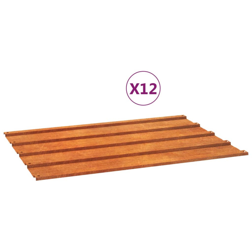 Produktbild för Takplåt 12 st rostfärgad 60x44 cm rosttrögt stål