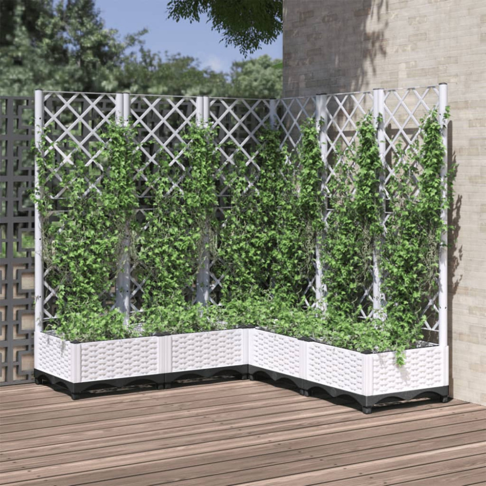 Produktbild för Odlingslåda med spaljé vit 120x120x121,5 cm PP