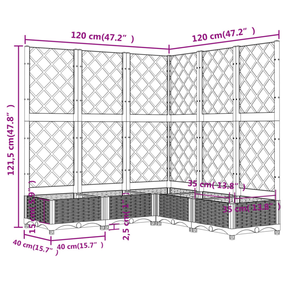 Produktbild för Odlingslåda med spaljé vit 120x120x121,5 cm PP
