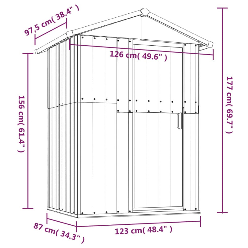 Produktbild för Trädgårdsskjul antracit 126x97,5x177 cm galvaniserat stål