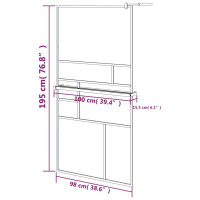 Produktbild för Duschvägg med hylla svart 100x195 cm ESG-glas&aluminium