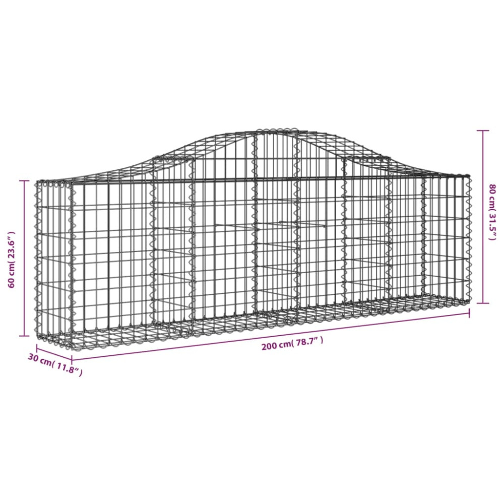 Produktbild för Gabioner bågformade 12 st 200x30x60/80 cm galvaniserat järn