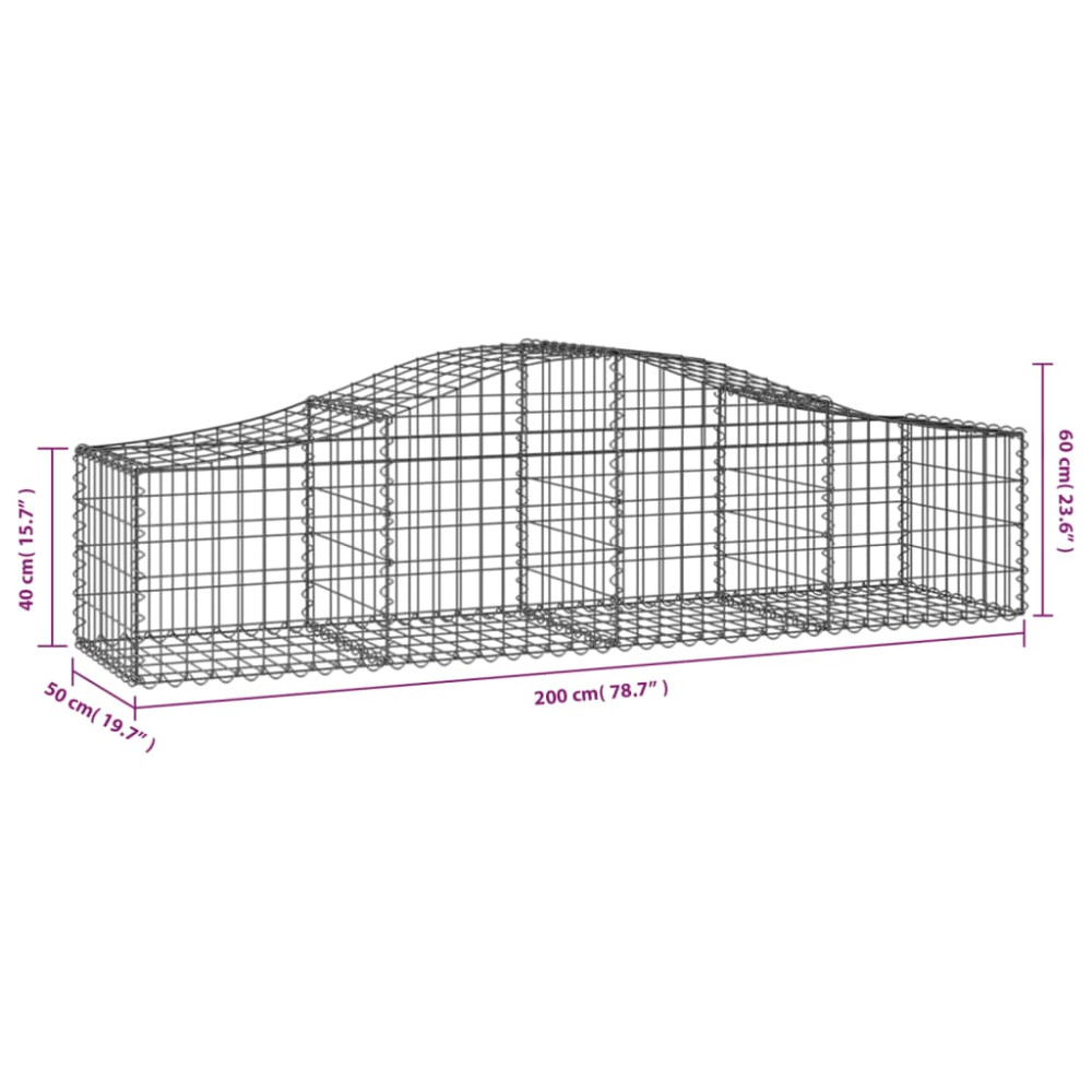Produktbild för Gabioner bågformade 9 st 200x50x40/60 cm galvaniserat järn