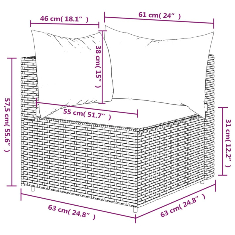 Produktbild för Trädgårdssoffa hörnsektion med dynor grå konstrotting