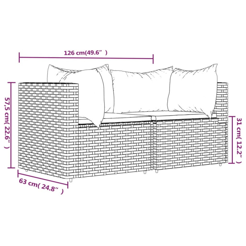 Produktbild för Trädgårdssoffa hörnsektion med dynor 2 st svart konstrotting
