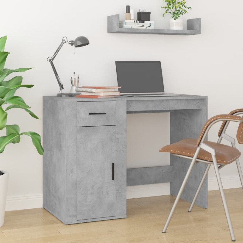 Produktbild för Skrivbord med skåp betonggrå konstruerat trä