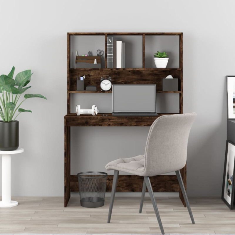 Produktbild för Skrivbord med hyllor rökfärgad ek 102x45x148 cm konstruerat trä