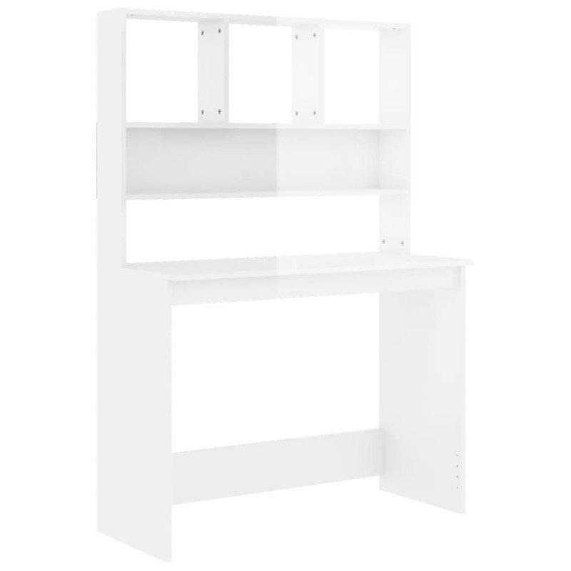 Produktbild för Skrivbord med hyllor vit högglans 102x45x148 cm konstruerat trä