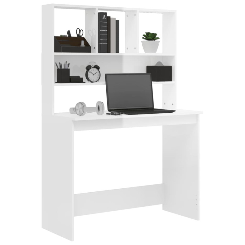 Produktbild för Skrivbord med hyllor vit högglans 102x45x148 cm konstruerat trä