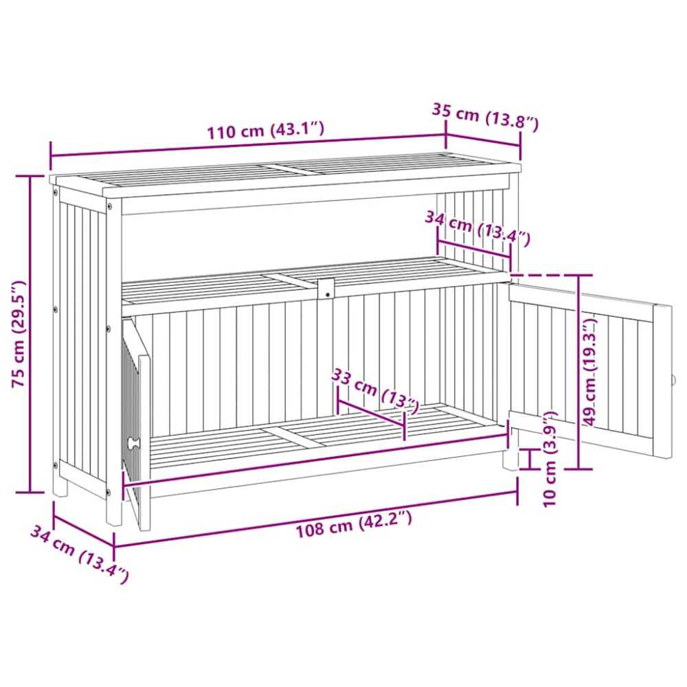Produktbild för Avlastningsbord för trädgård 110x35x75 cm massivt akaciaträ