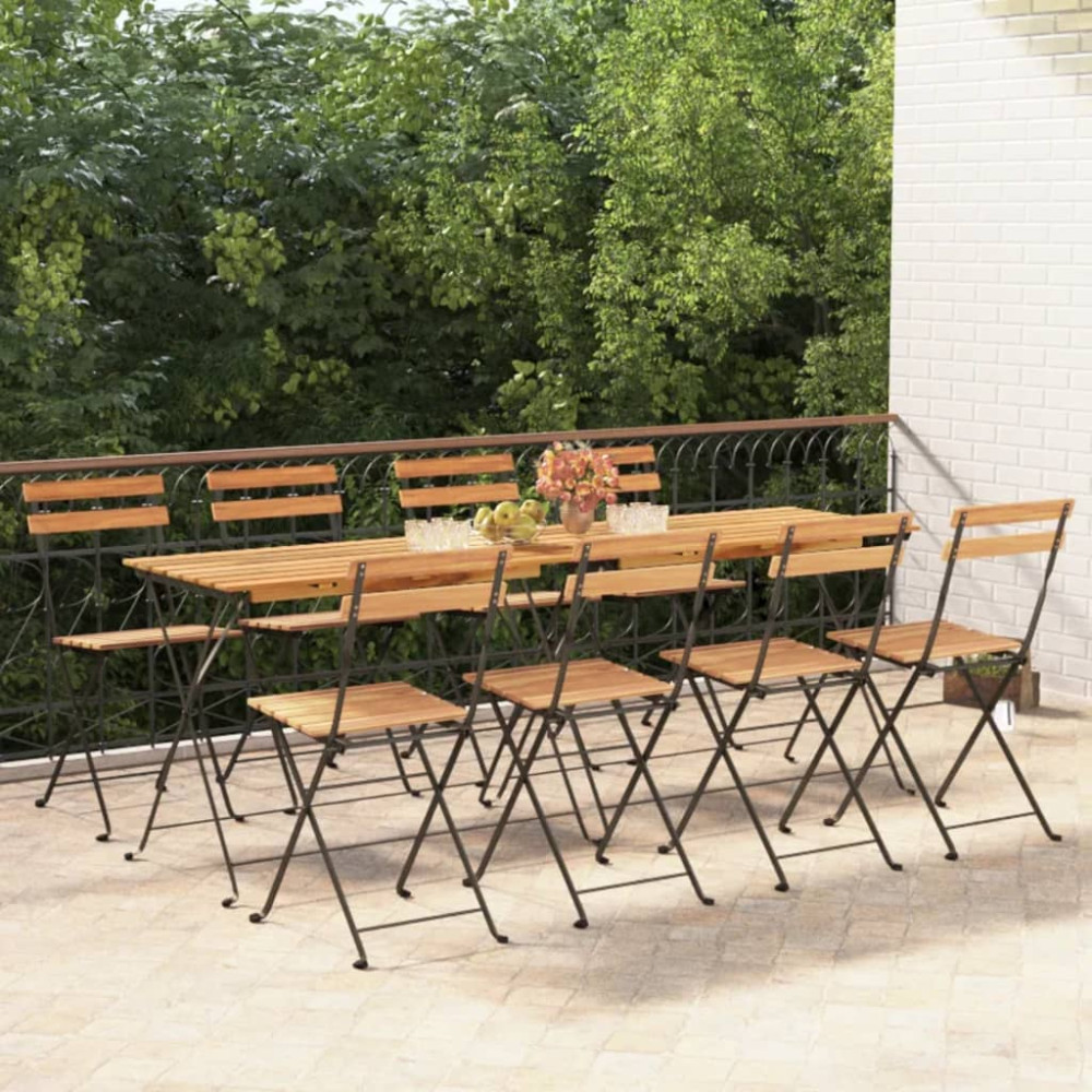 Produktbild för Hopfällbara caféstolar 8 st massiv teak och stål