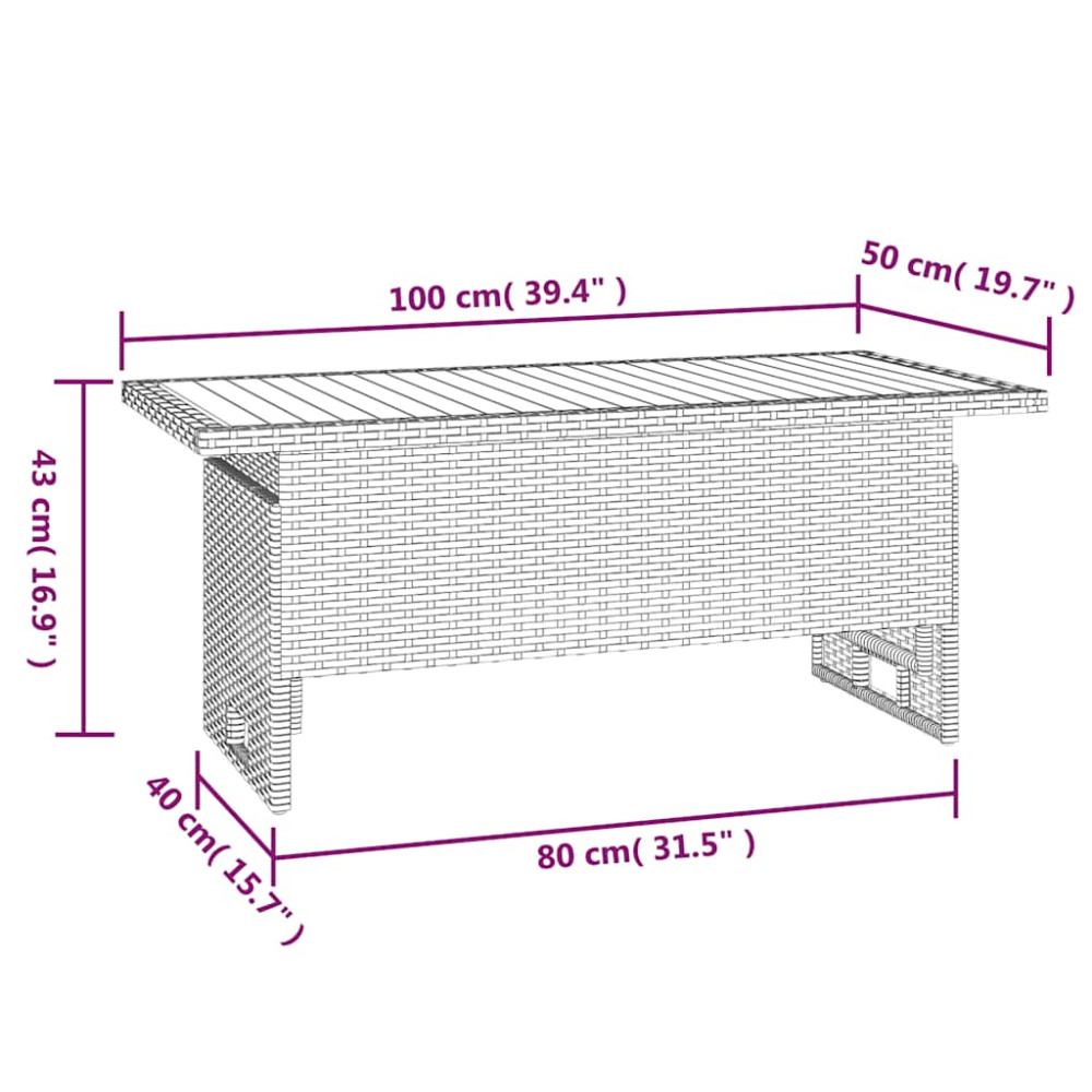 Produktbild för Trädgårdsbord grå 100x50x43/63 cm akaciaträ & konstrotting