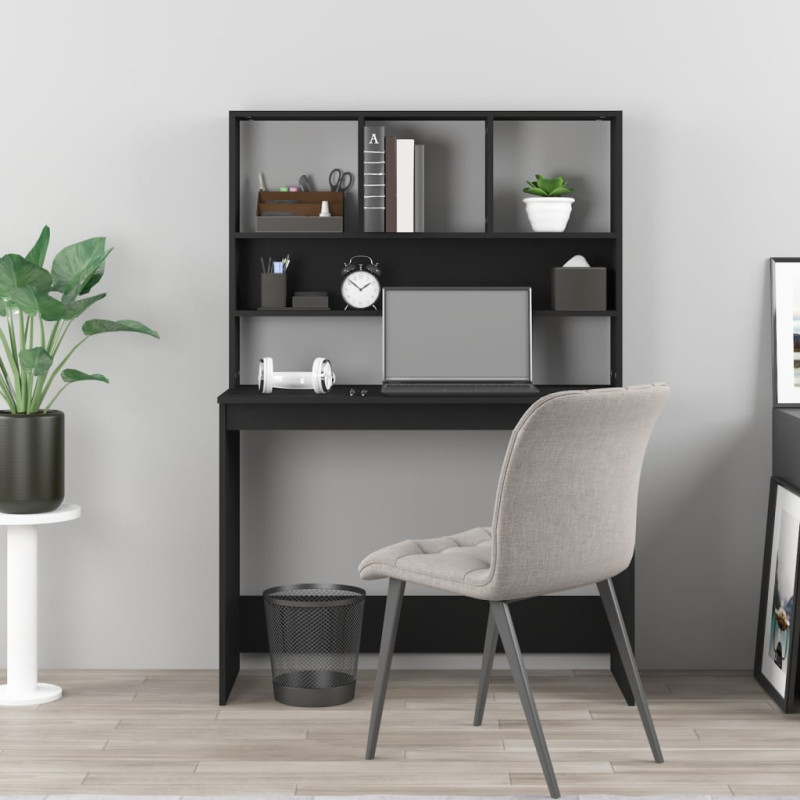 Produktbild för Skrivbord med hyllor svart 102x45x148 cm konstruerat trä