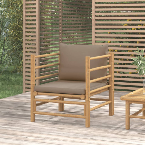 vidaXL Soffa för trädgården med taupe dynor bambu