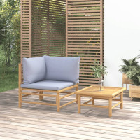Produktbild för Loungegrupp för trädgården 2 delar ljusgråa dynor bambu
