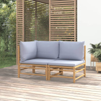 Produktbild för Loungegrupp för trädgården 2 delar ljusgrå dynor bambu