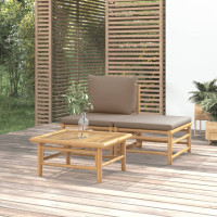Produktbild för Loungegrupp för trädgården 3 delar taupe dynor bambu