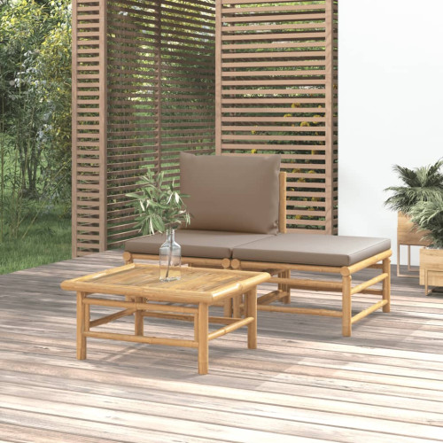 vidaXL Loungegrupp för trädgården 3 delar taupe dynor bambu