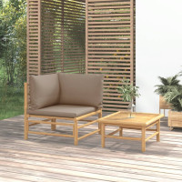 Produktbild för Loungegrupp för trädgården 2 delar taupe dynor bambu