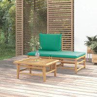 Produktbild för Loungegrupp för trädgården 3 delar gröna dynor bambu