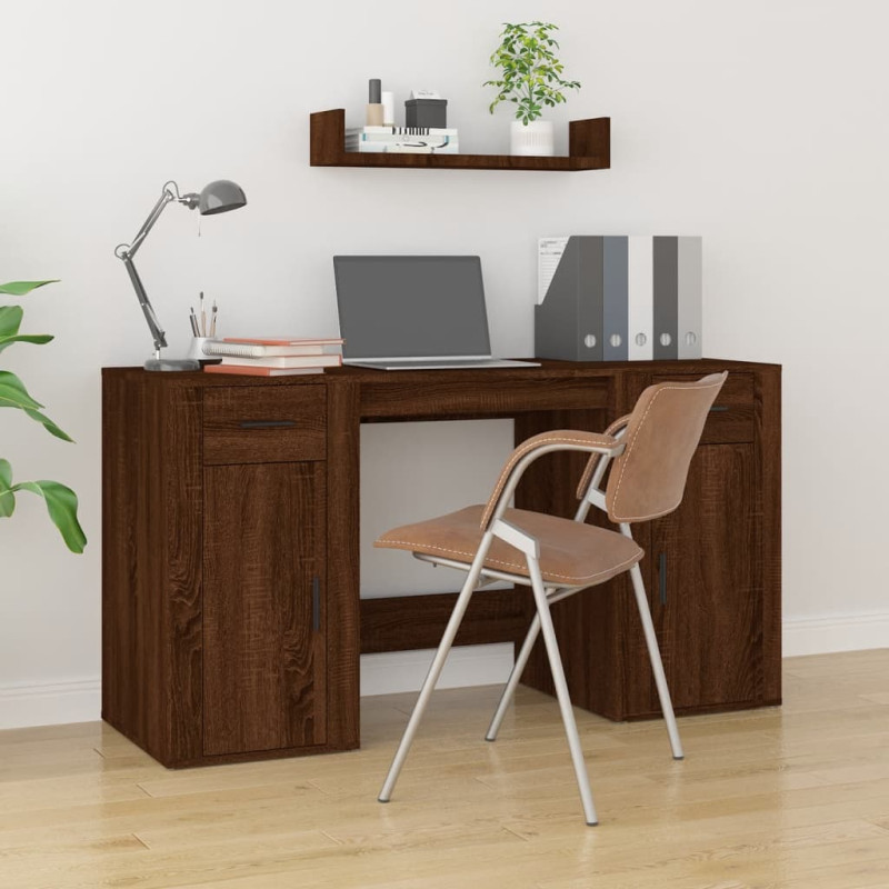 Produktbild för Skrivbord med skåp brun ek konstruerat trä