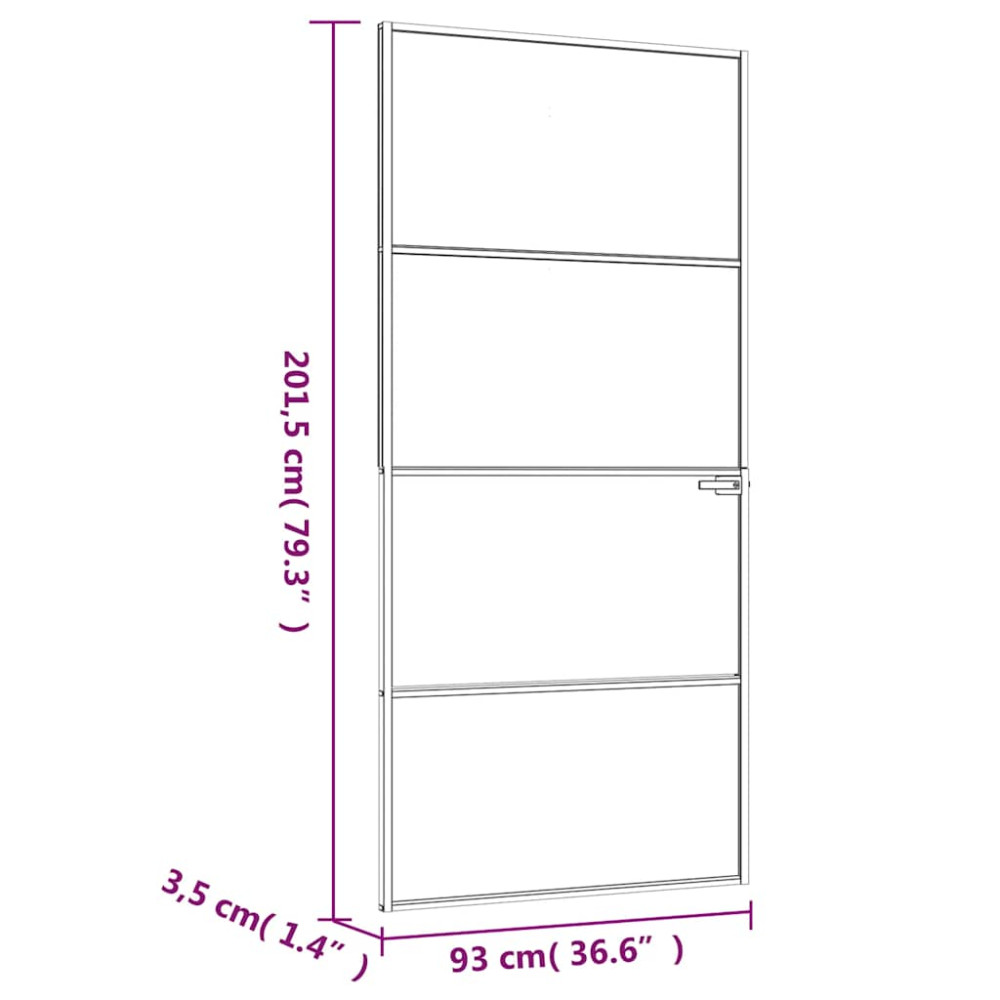 Produktbild för Innerdörr 93x201,5 cm härdat glas och aluminium slim